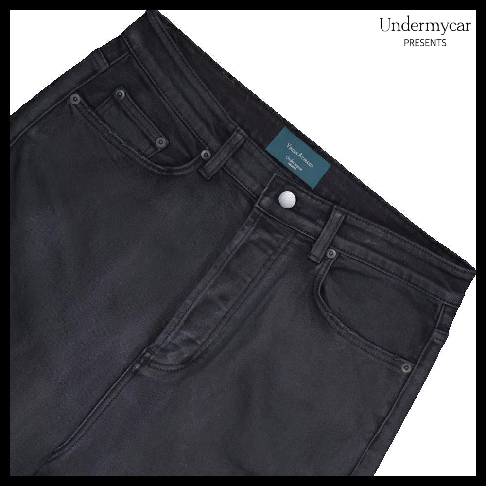 【Undermycar】Noir Coated Baggy Jeans Black