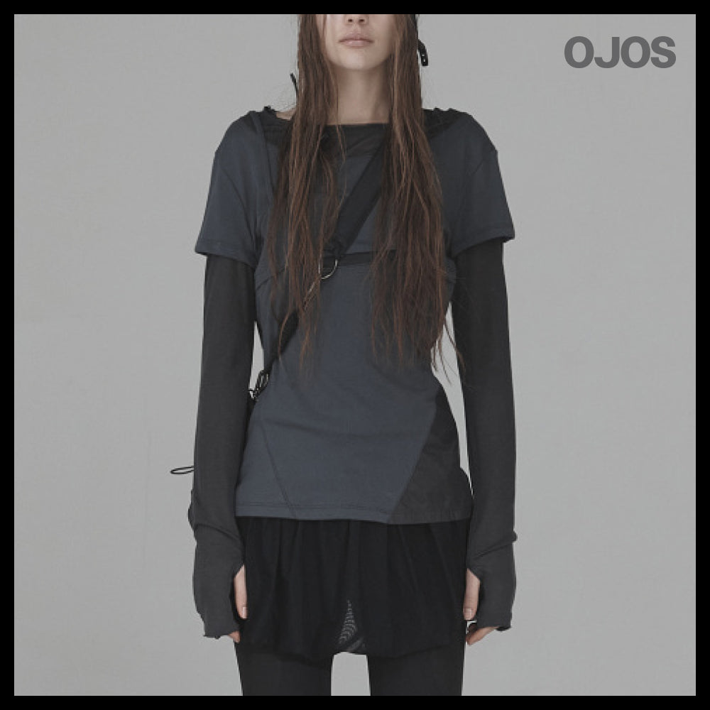 【OJOS】Layered Shoulder Strap Long Sleeves 4colors