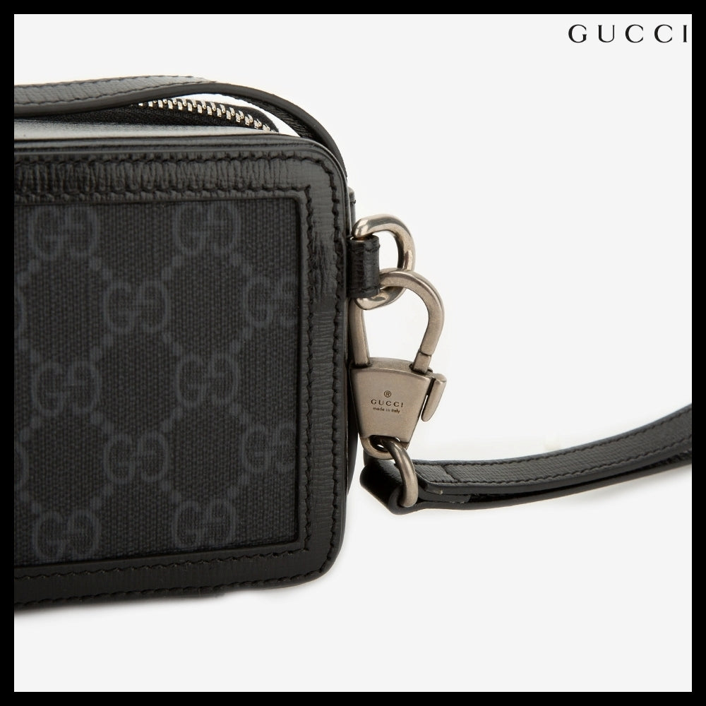 【GUCCI】GG Supreme Canvas Leather Mini Crossbody Bag BLACK