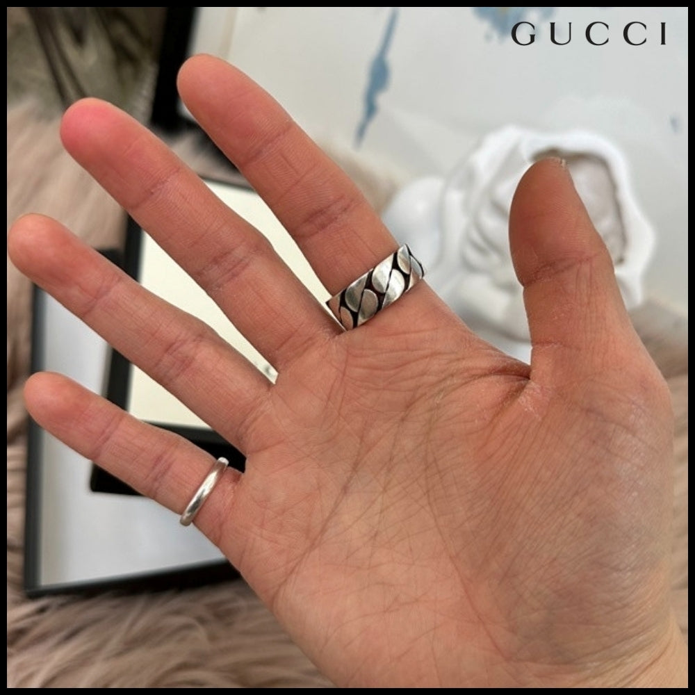 【GUCCI】Interlocking Enamel Chain Ring Blue