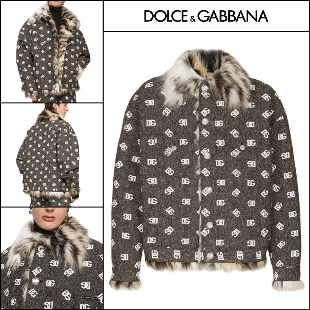 【Dolce & Gabbana】DG-LOGO JACQUARD JACKET WITH FAUX FUR