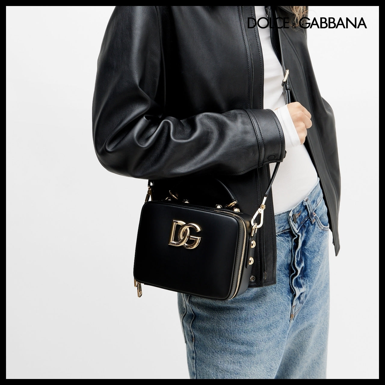 【Dolce & Gabbana】Logo 3.5 Leather Top-Handle Bag Black