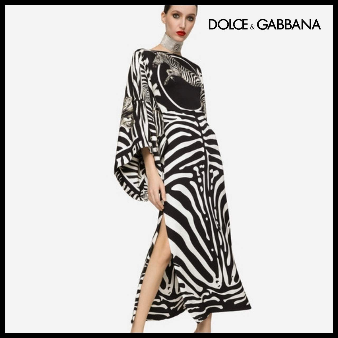 【Dolce & Gabbana】LONG ZEBRA-PRINT CHARMEUSE DRESS