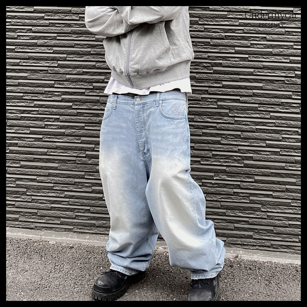 【Undermycar】Mu.31 Anti FxxkingLogoPlayBrushWashedWideJeans