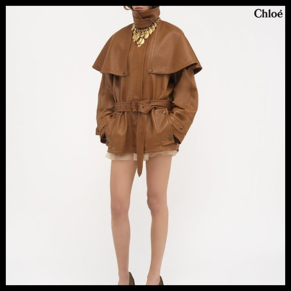 【Chloe】Short Cape Trench Coat in Ochre Delight