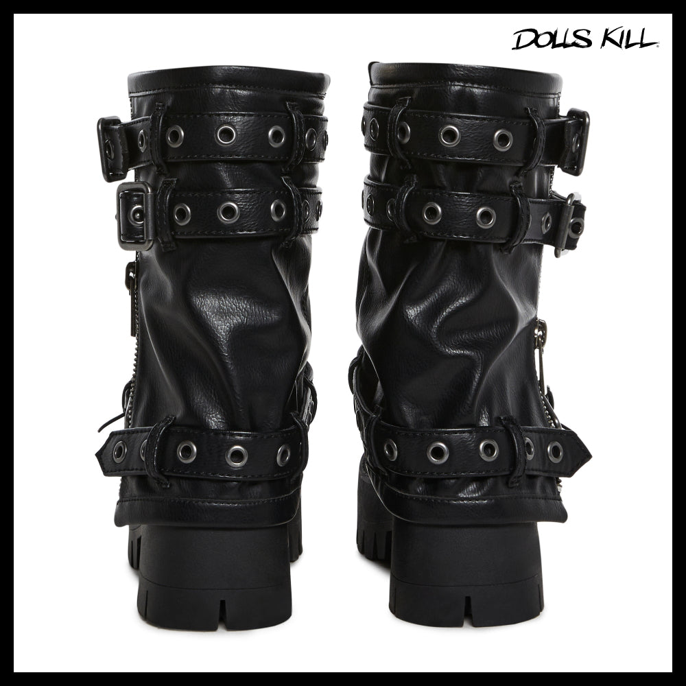 ◆DOLLS KILL◆DARKER WAVS Warp Combat Boots Black