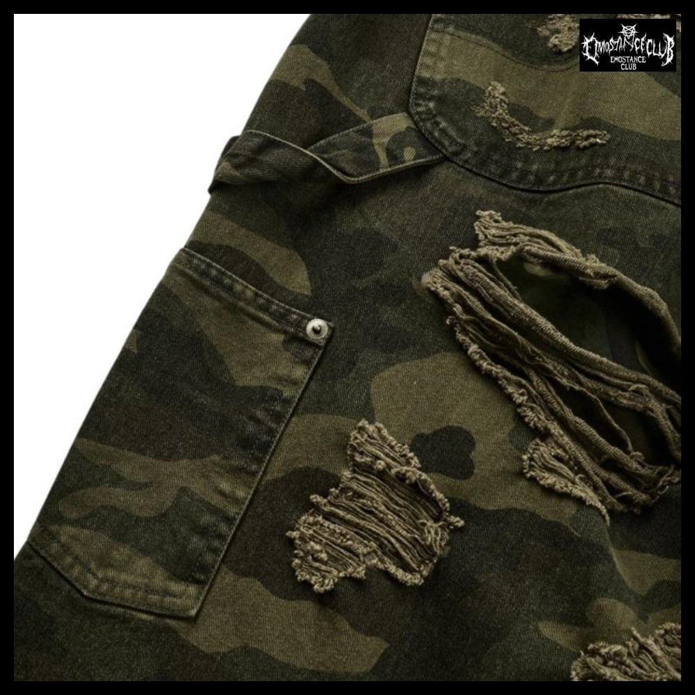 【EMOSTANCECLUB】Double Layered Distressed Camo Pants