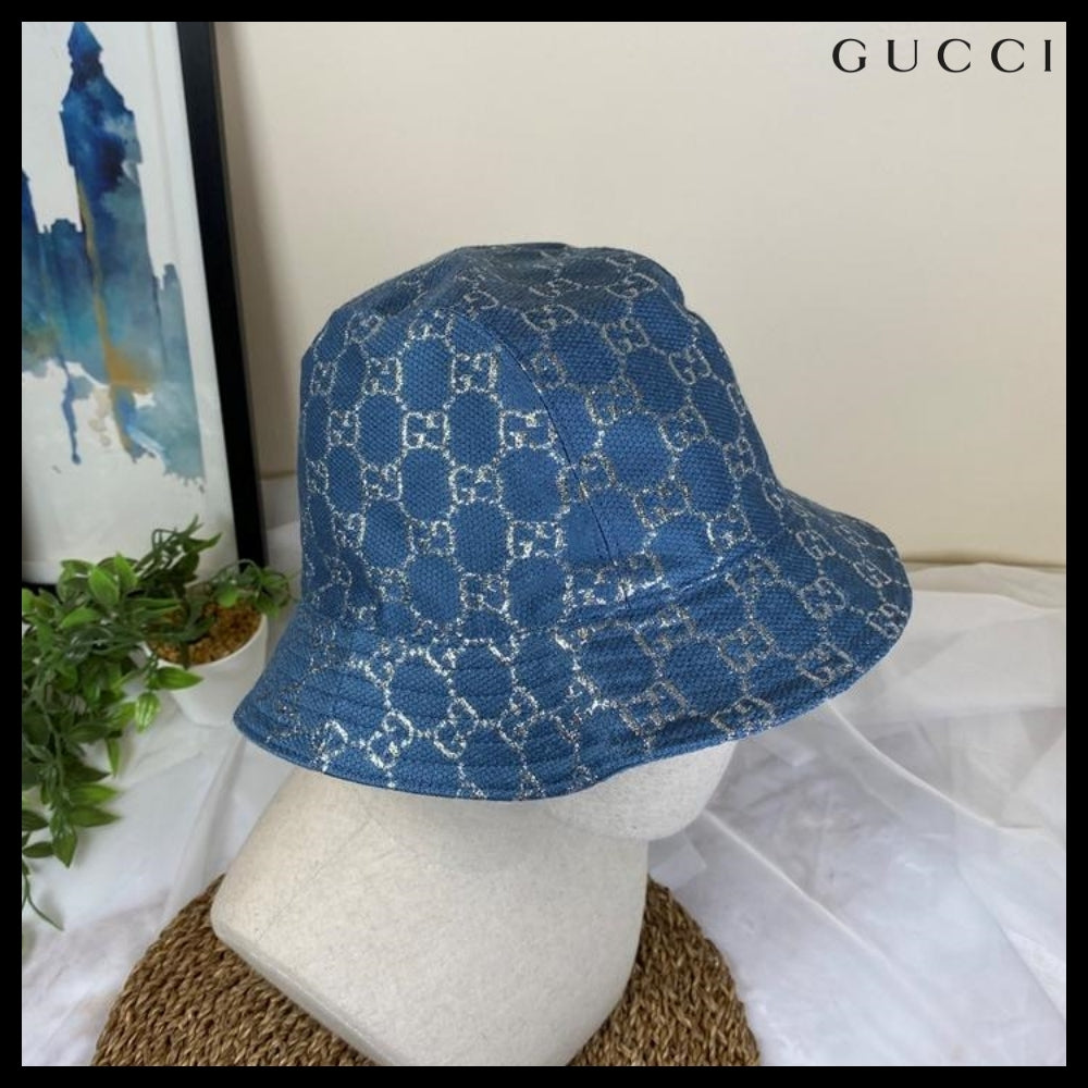 【GUCCI】 GG LAME Bucket Hat Blue