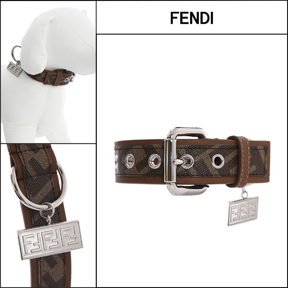 【Fendi】FF Name Plate Brown Pet Collar
