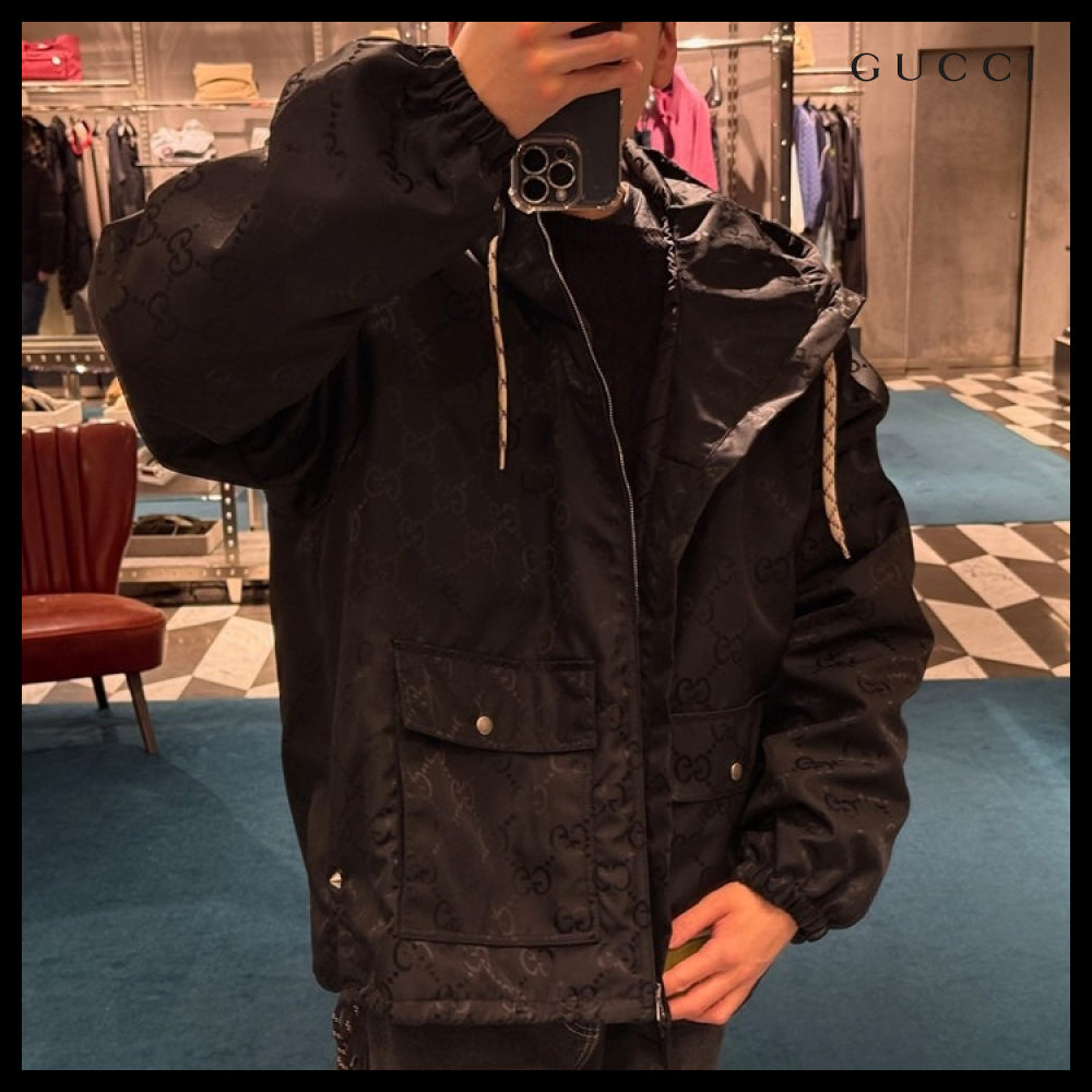 【GUCCI】GG Canvas Nylon Hooded Blouson Jacket Black