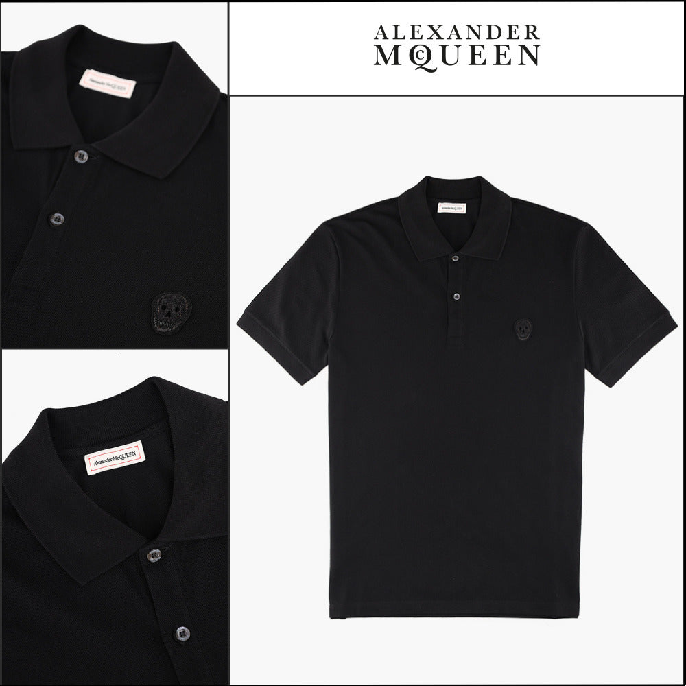 【Alexander Mcqueen】Skull Embroidered Polo Shirt in Black