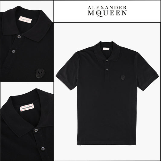 【Alexander Mcqueen】Skull Embroidered Polo Shirt in Black