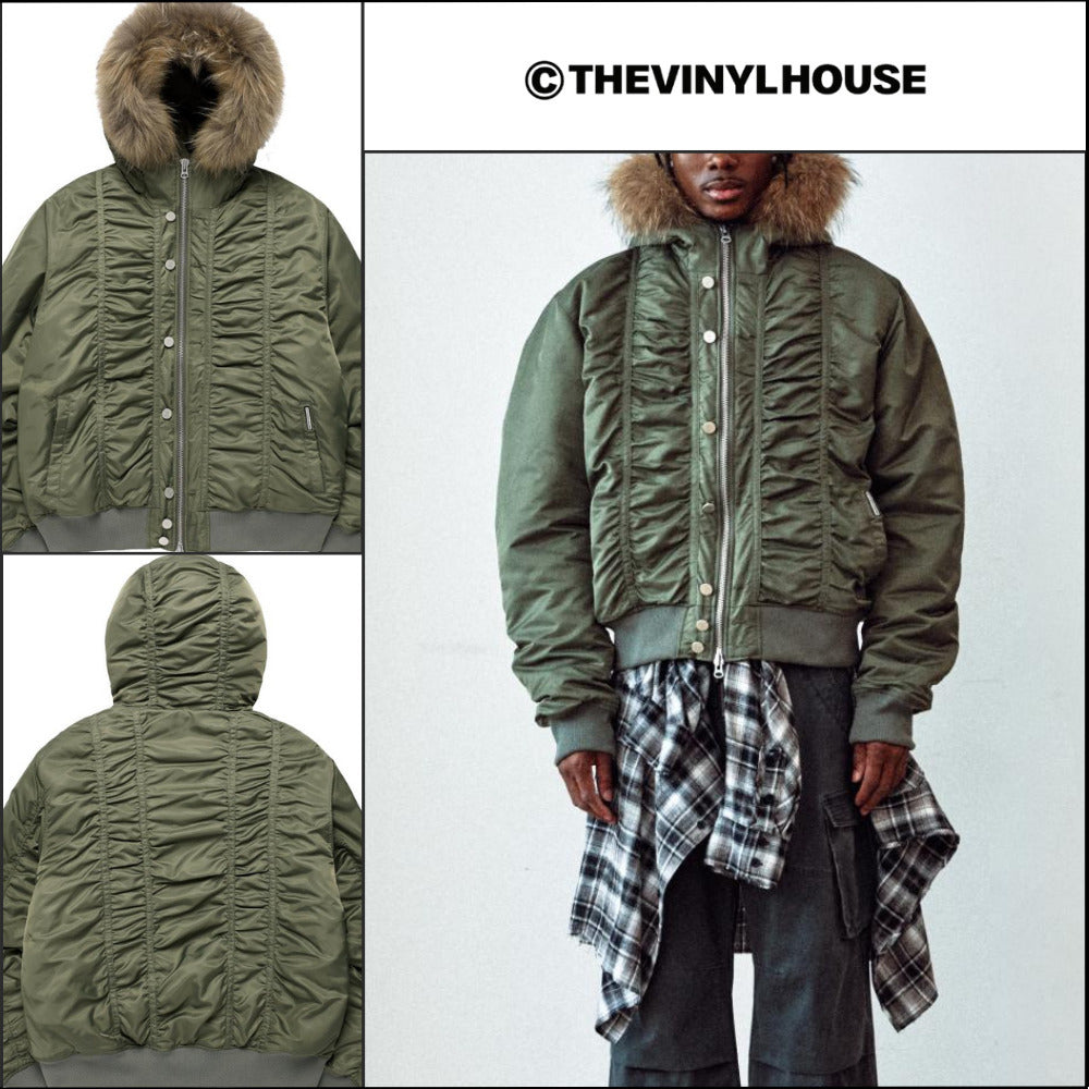 【THEVINYLHOUSE】Fur hooded MA-1 jacket Khaki