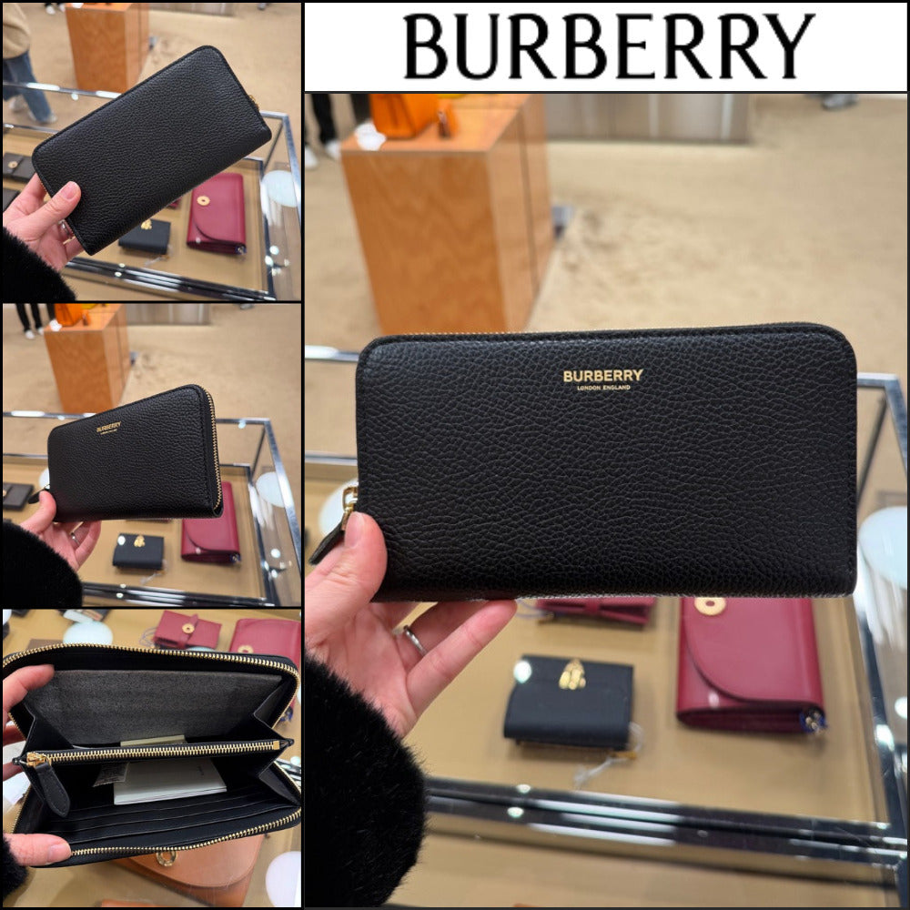 【Burberry】Logo Grained Leather Zip-Around Long Wallet