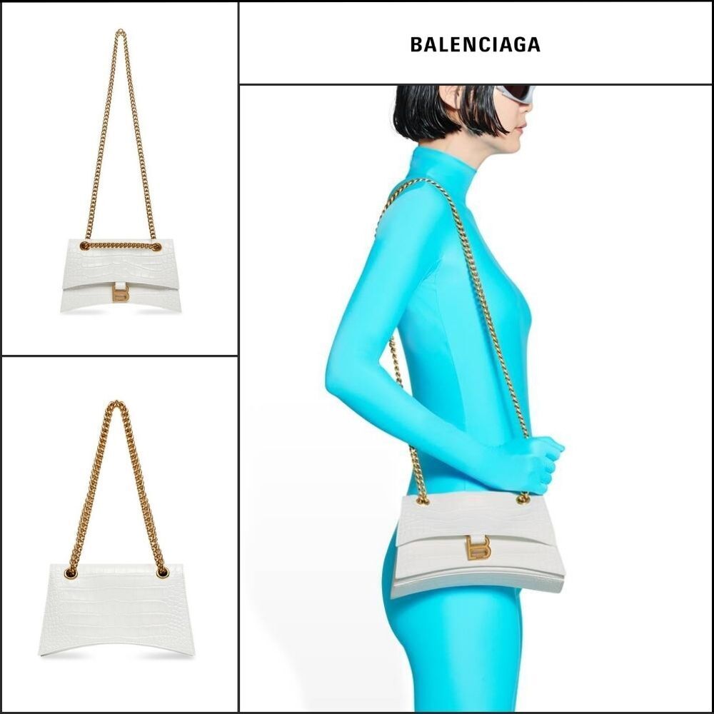 【BALENCIAGA】Crush Small Chain Bag Crocodile Embossed Optic