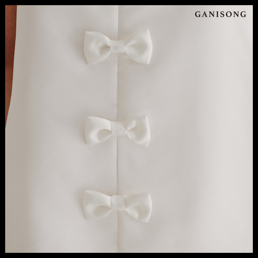 【GANISONG】Bridal Bow Shower Dress White