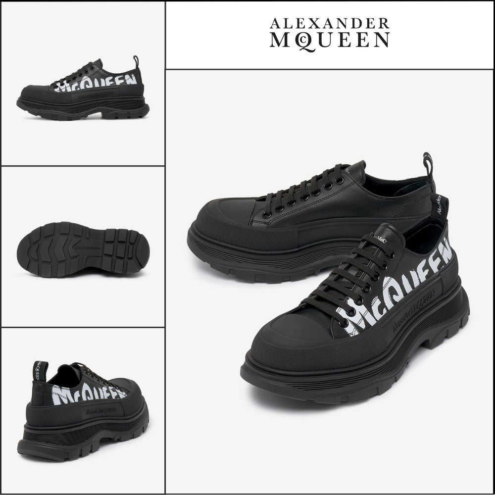 【Alexander Mcqueen】Tread Slick Lace-Up Sneakers BlackWhite