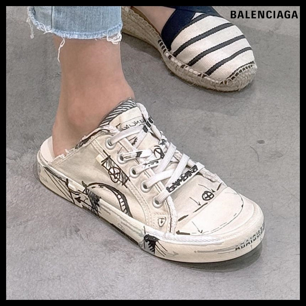 【BALENCIAGA】Paris Sketch Mule Ecru Black Blue