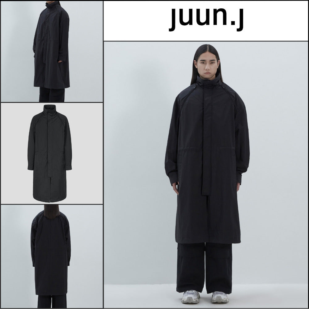 【JUUN.J】Stand Collar Sleeve Detachable Mac Coat Black