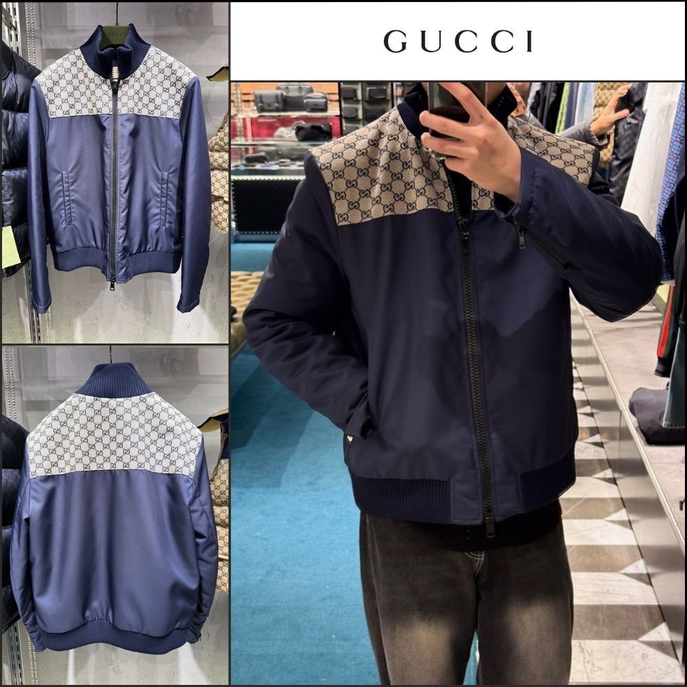 【GUCCI】GG Heavy Nylon Canvas Zip-Up Jacket Caspian