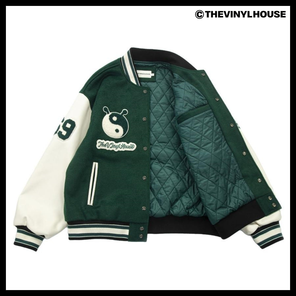 【THEVINYLHOUSE】Yin Yang Varsity Jacket Green