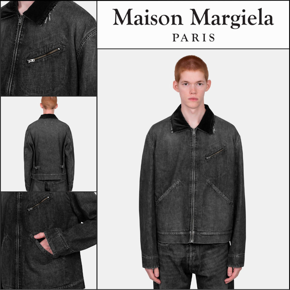 【Maison Margiela】Distressed Collar Denim Jacket Washed