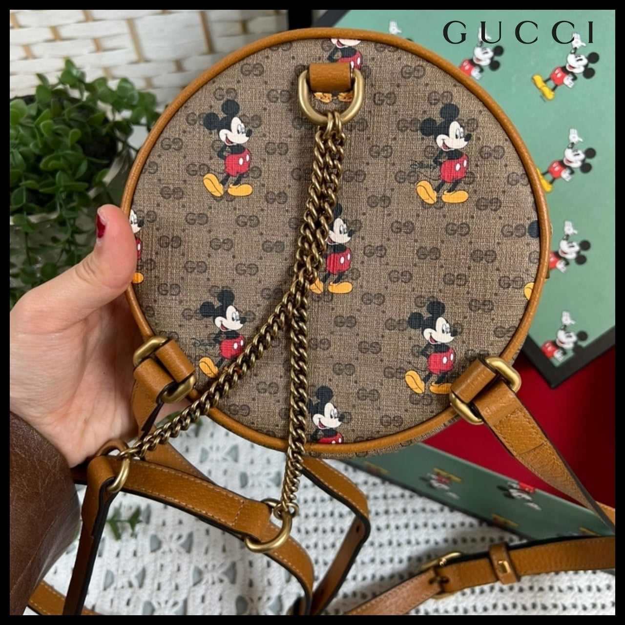 【GUCCI x Disney 】GG Mickey Mouse Print Round Chain