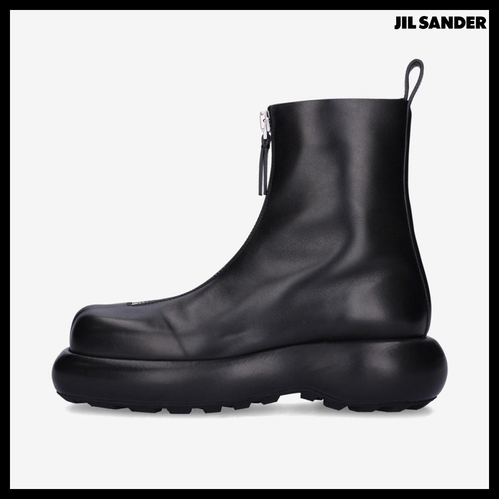 【Jil Sander】Zip-Up Chunky Leather Chelsea Boots Black