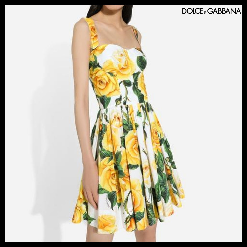 【Dolce&Gabbana】SHORT COTTON CORSET DRESS YELLOW ROSE