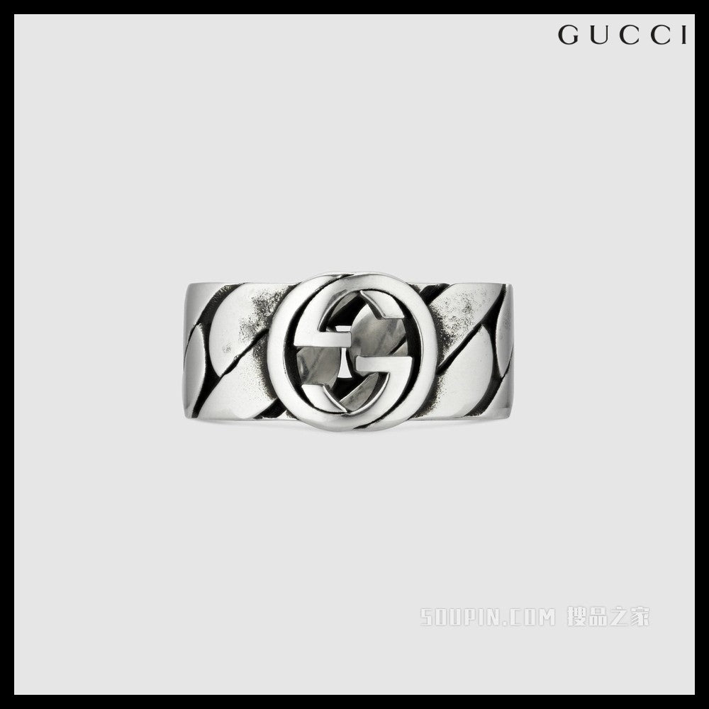 【GUCCI】Interlocking G Sterling Chain Wide Ring Silver