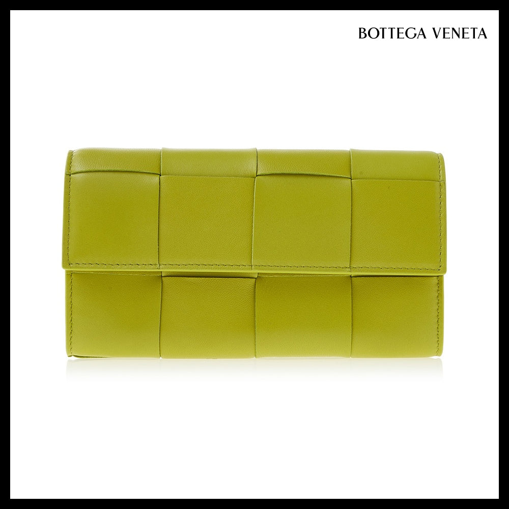 【BOTTEGA VENETA】Intreccio Nappa Calf Flap Wallet KIWI