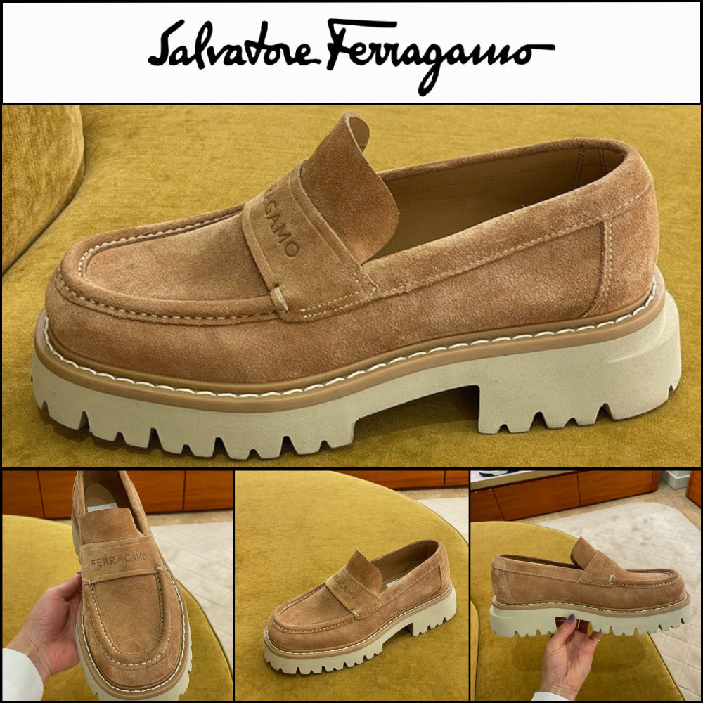 【FERRAGAMO】FERGAL SUEDE CHUNKY LOAFERS BEIGE