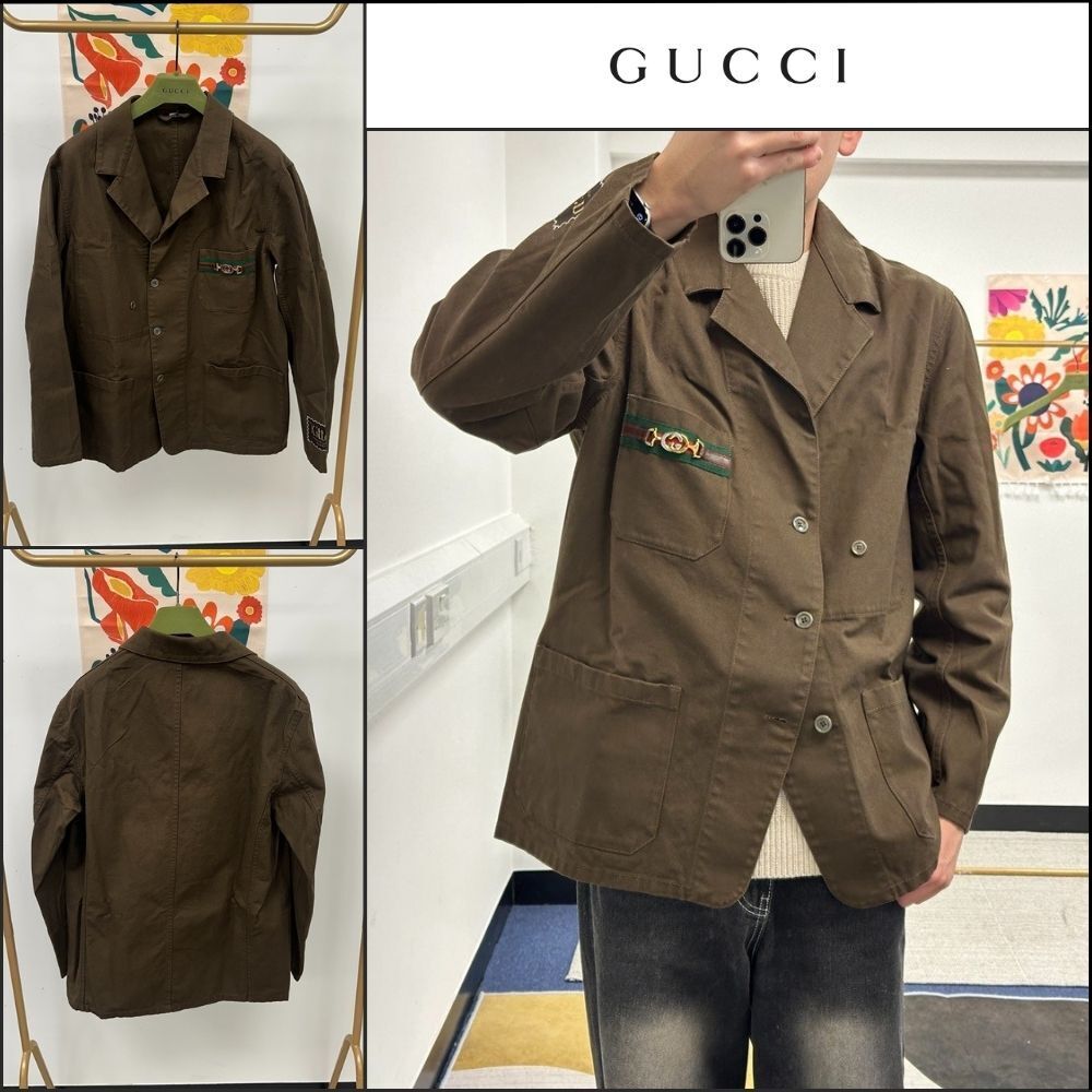 【GUCCI】Interlocking G Horsebit Label Patch Cotton Jacket