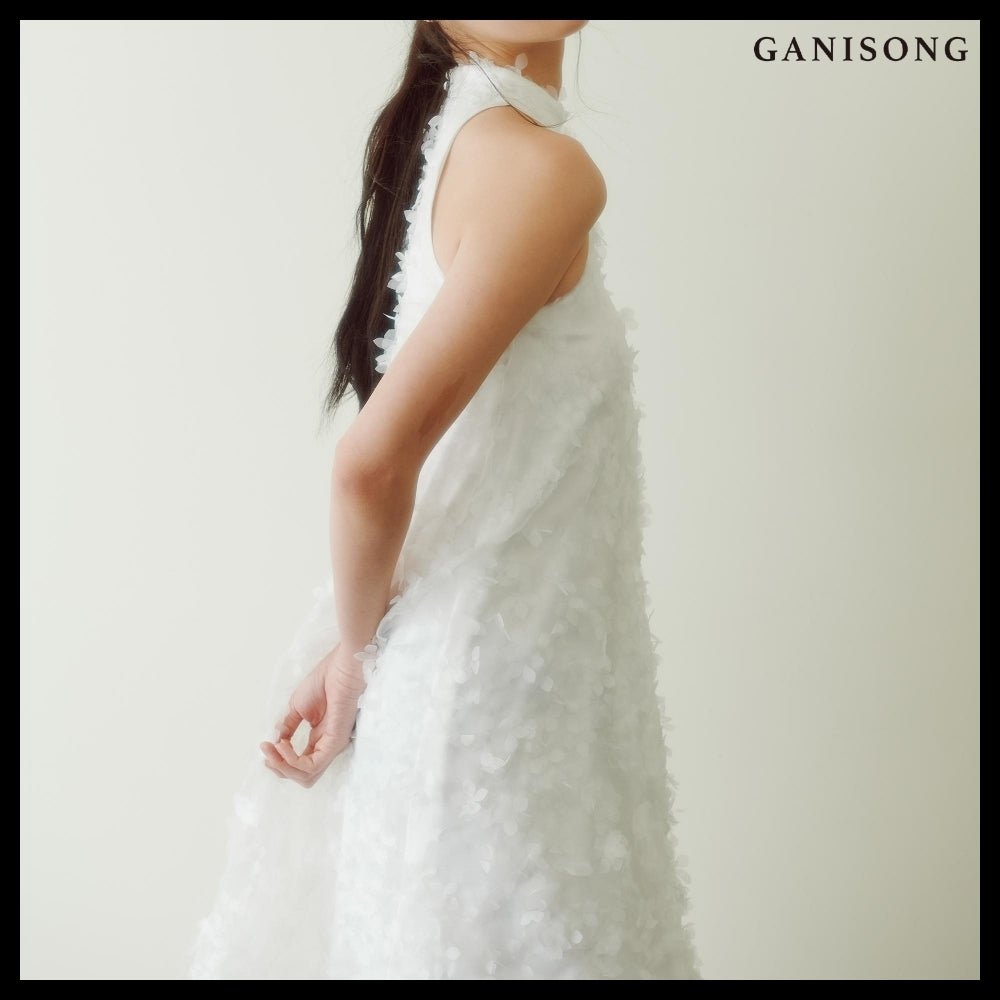 【GANISONG】Bridal Angel Pollen Halterneck Dress White