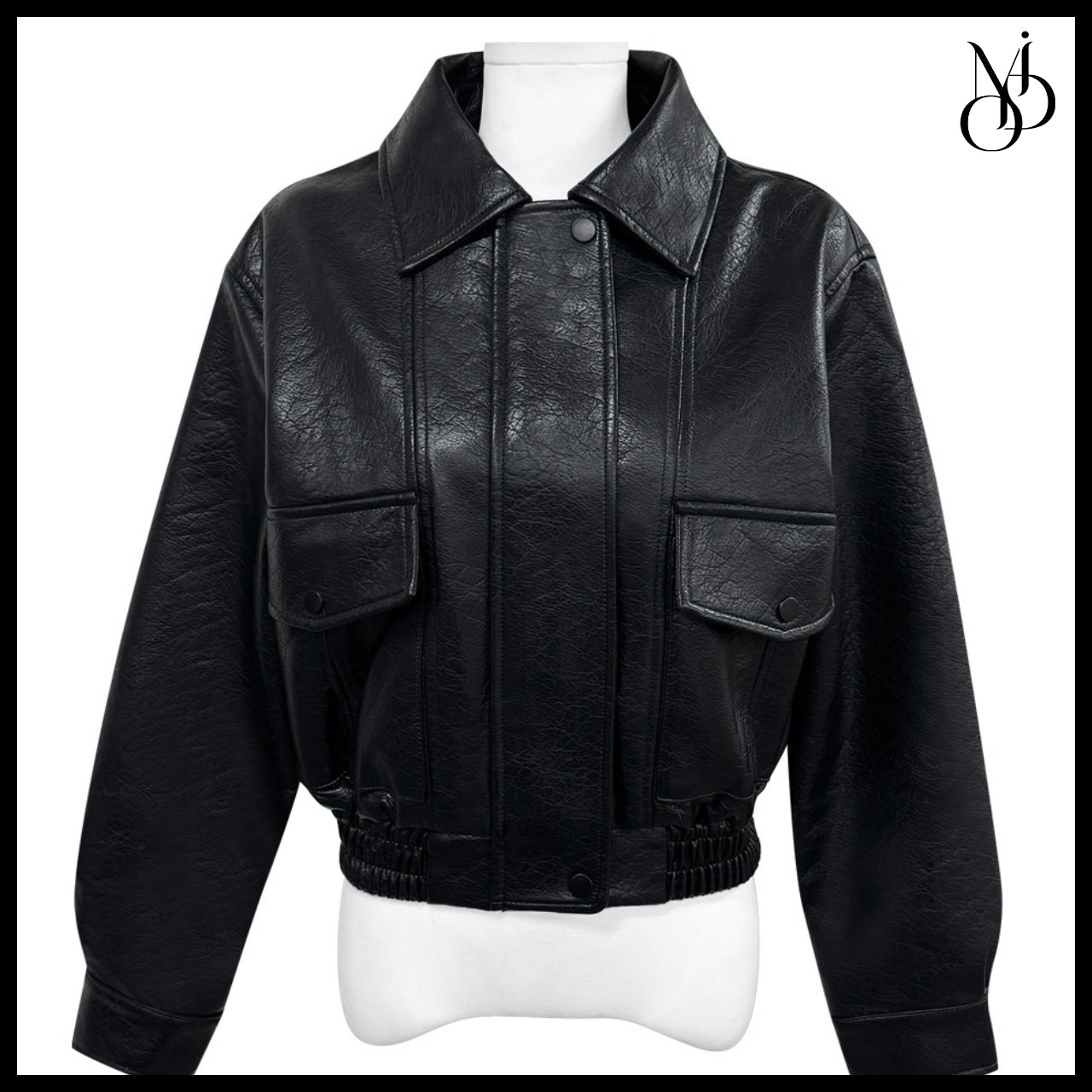 【MODIMOOD】Sailor Half Fit Crop Leather Jacket 2 Colors