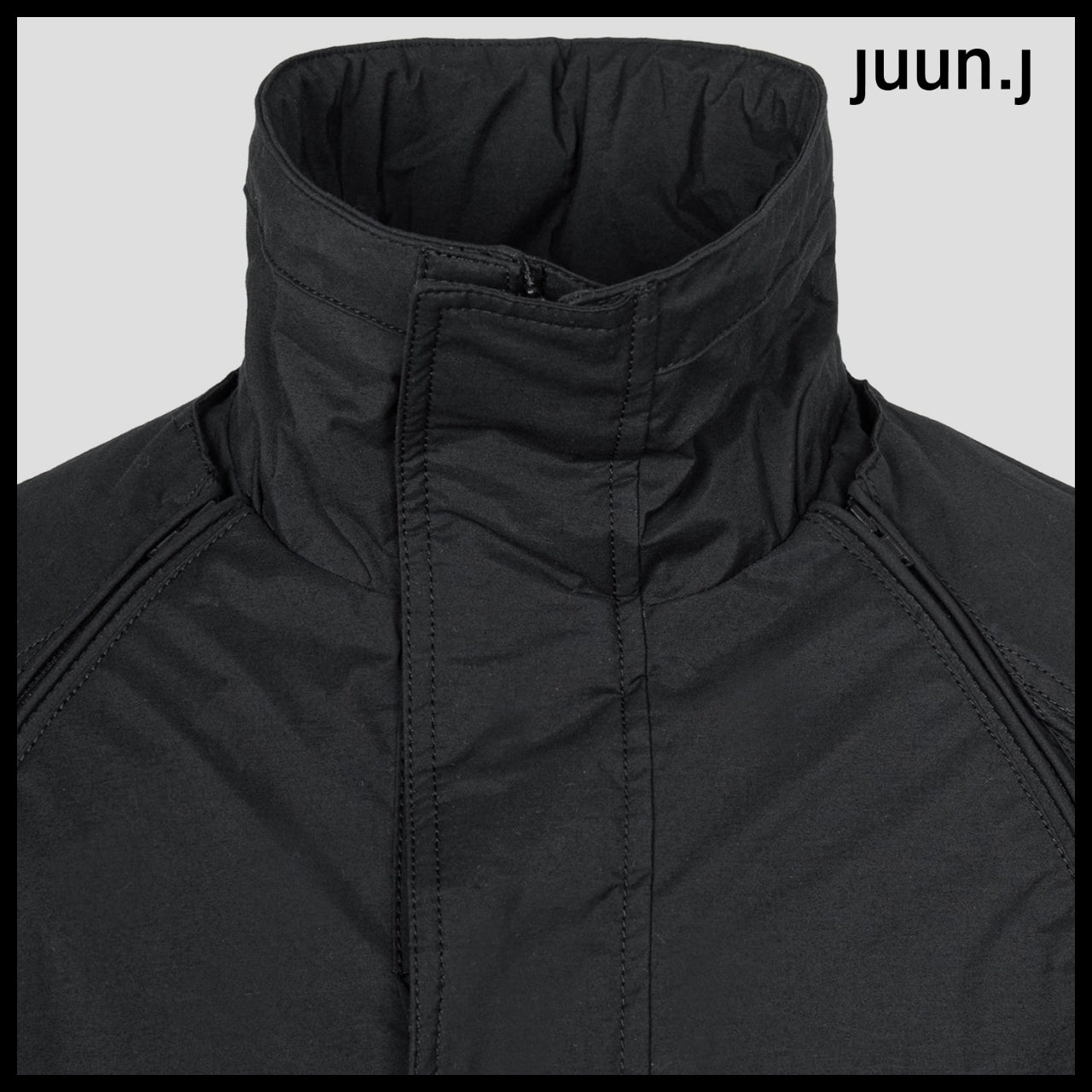 【JUUN.J】Stand Collar Sleeve Detachable Mac Coat Black