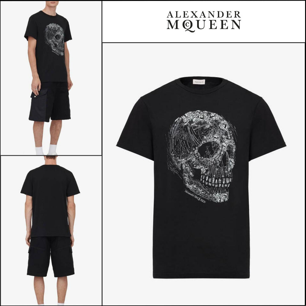 【Alexander Mcqueen】Crystal Skull T-shirt in Black/White