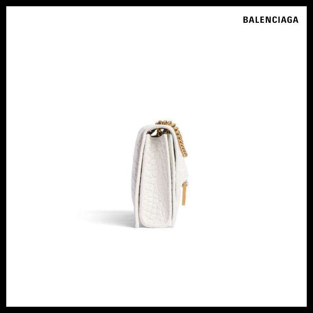 【BALENCIAGA】Crush XS Chain Bag Crocodile Embossed Optic Wh