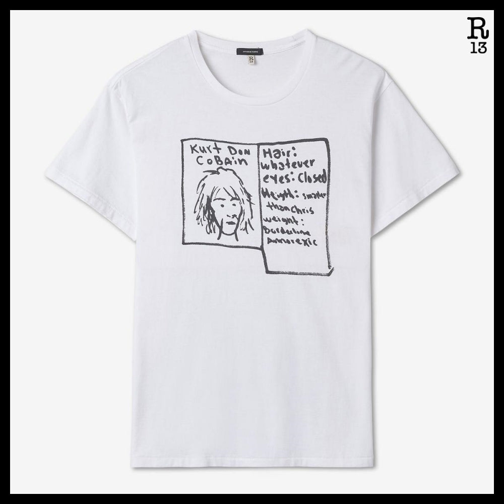 【R13】Kurt Doodle Boy Print Short Sleeve T-shirt - White