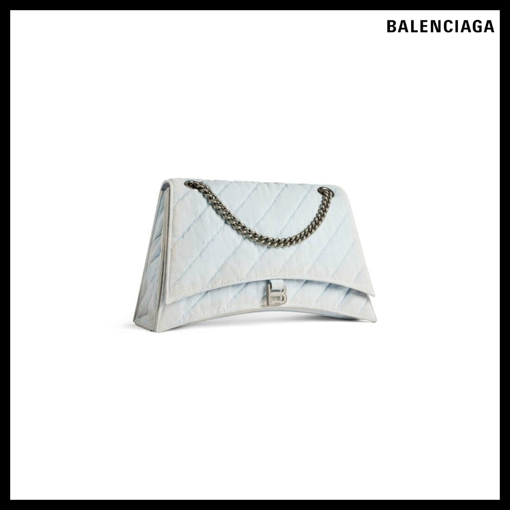 【BALENCIAGA】Crush Large Chain Bag Quilted Denim Blue