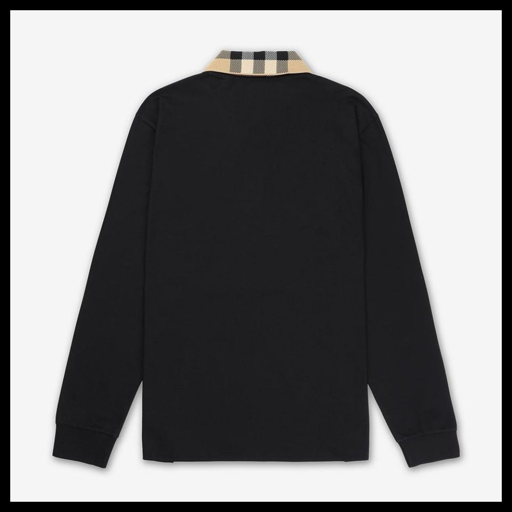 【Burberry】Check Collar Long Sleeve T Shirt Black