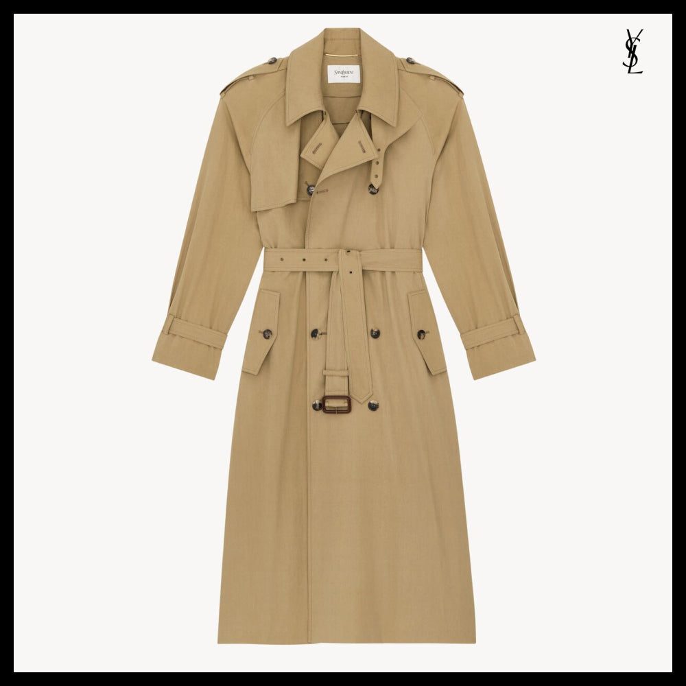 【Saint Laurent】Water-Repellent Cotton & Silk Trench Coat
