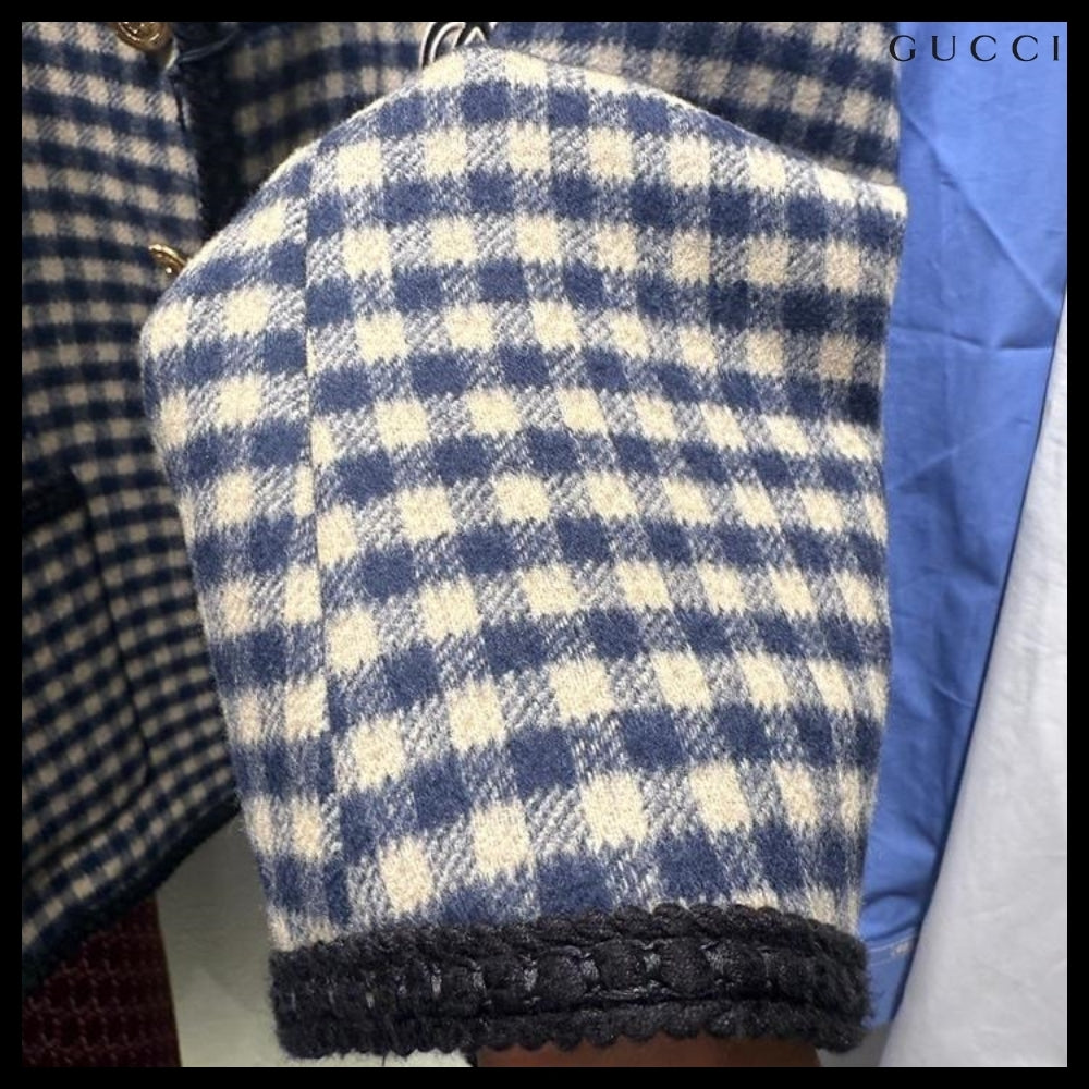【GUCCI】Interlocking G Patch Gingham Check Wool Jacket