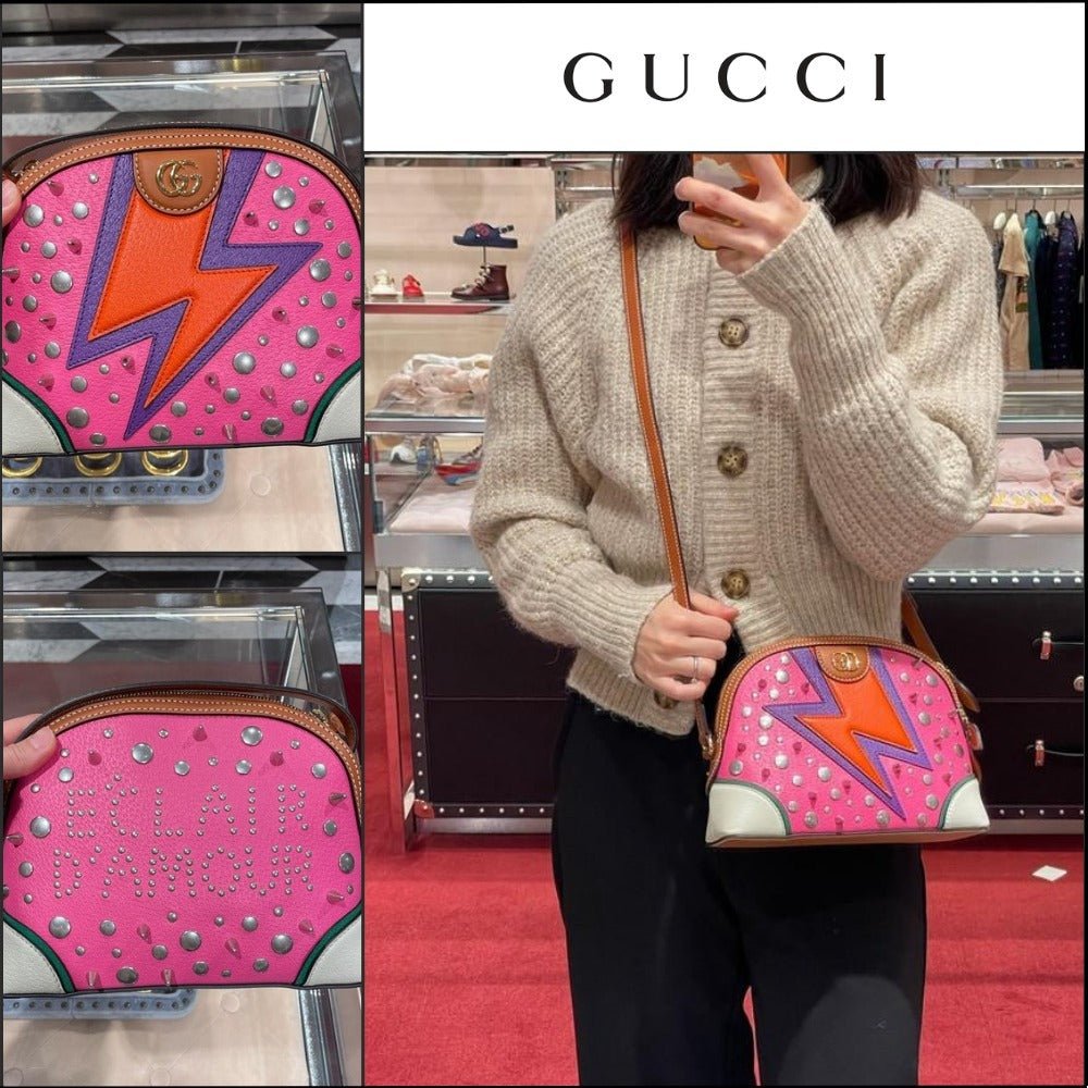 【GUCCI 】GG Ophidia Studded Half Moon Shoulder Bag PINK MIX