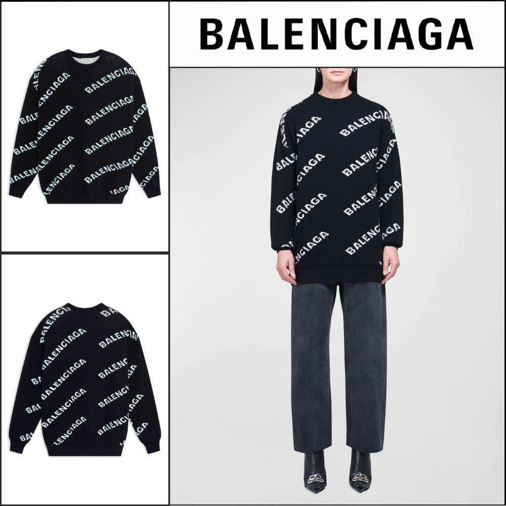 【BALENCIAGA】Allover Logo Sweater Black