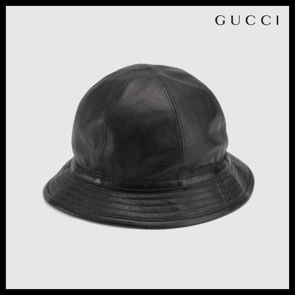 【GUCCI】 Leather Horsebit Bucket Hat Black