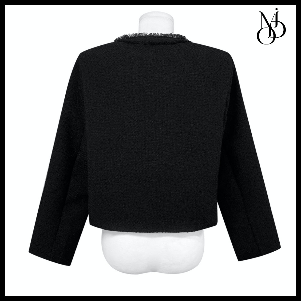【MODIMOOD】Rudy Round Neck Zip-Up Fringe Tweed Jacket