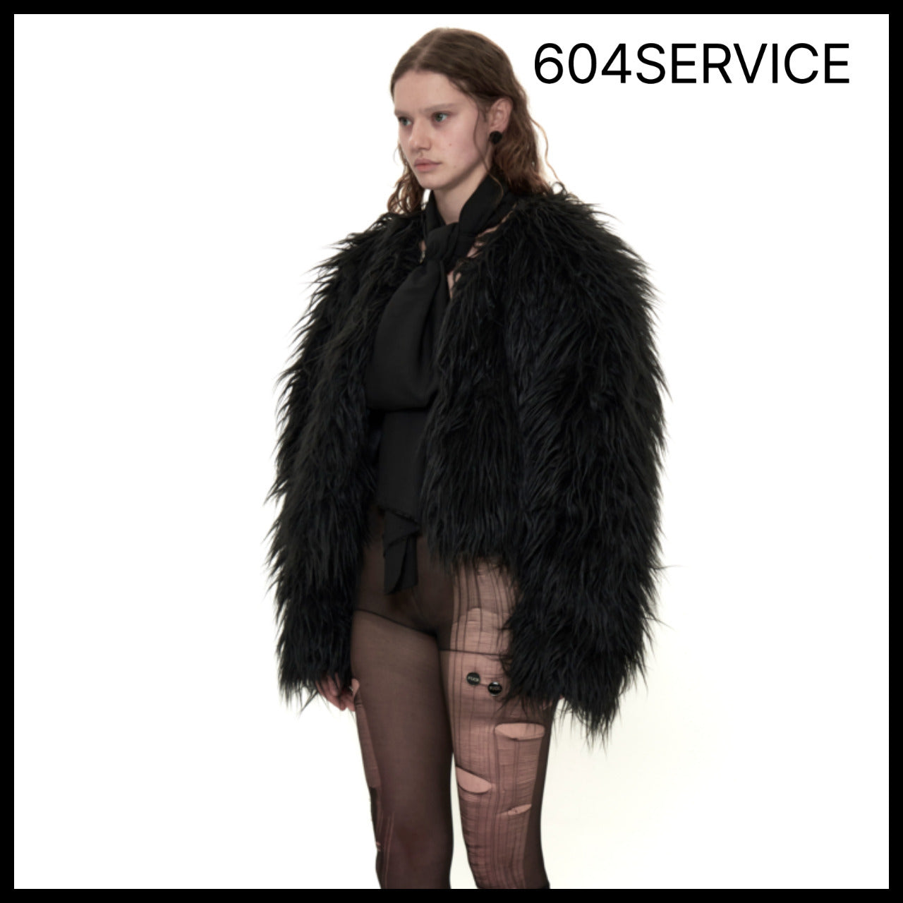 【604service】FUR JACKET WITH ARMY PATCH IN BLACK