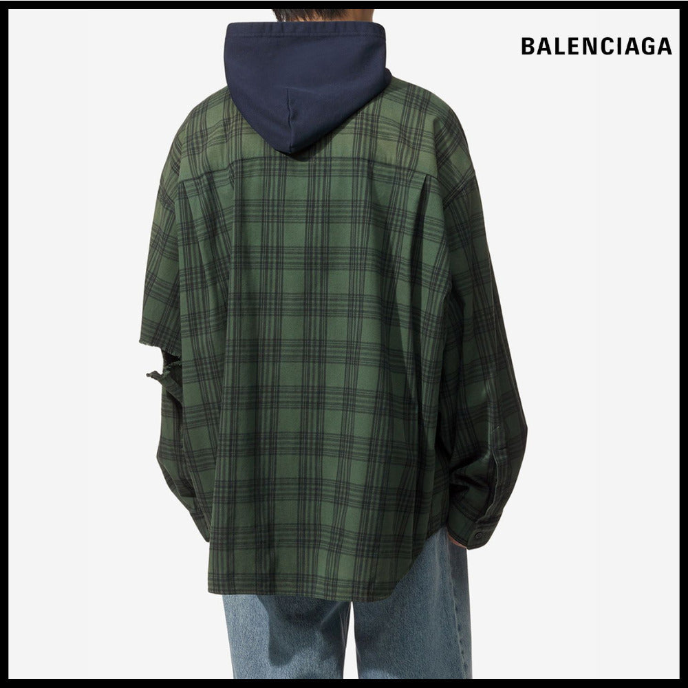 【BALENCIAGA】Oversized Hooded Shirt Green