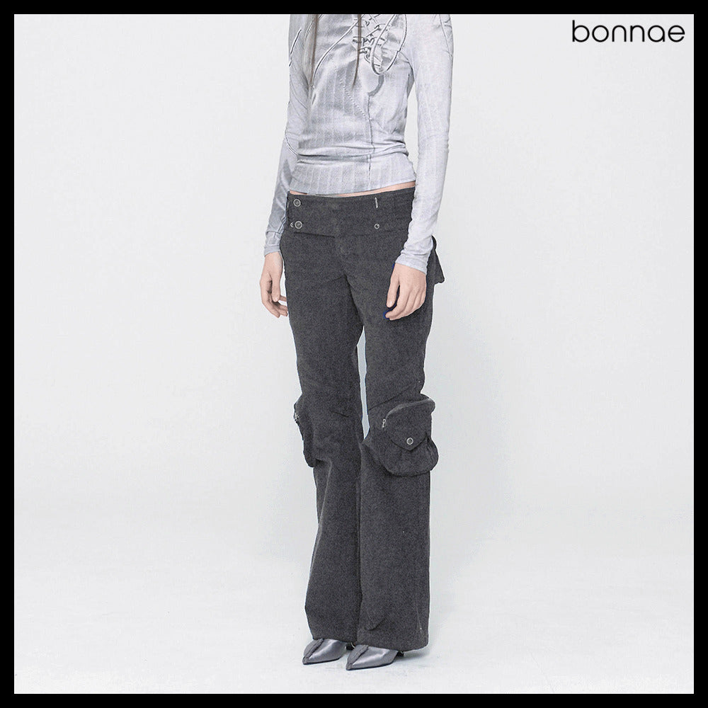 【Bonnae】Women Corduroy Pocket Pants Gray